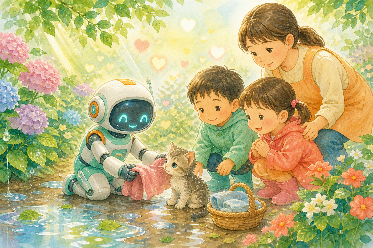 人や生き物を助けるロボットと子どもたち